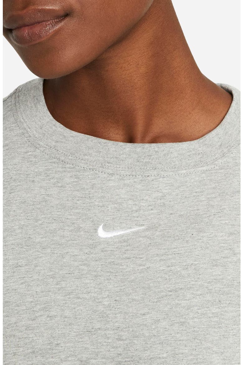 Essential Embroidered Swoosh Cotton T-Shirt, Alternate, color, DARK GREY HEATHER/ WHITE