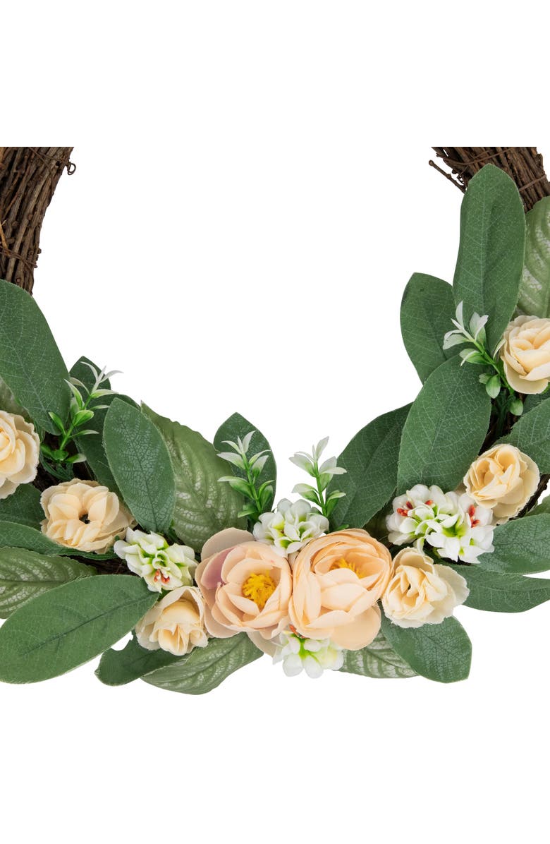 Northlight 14" Mini Peach Rose Half Floral Spring Wreath, Alternate, color, 