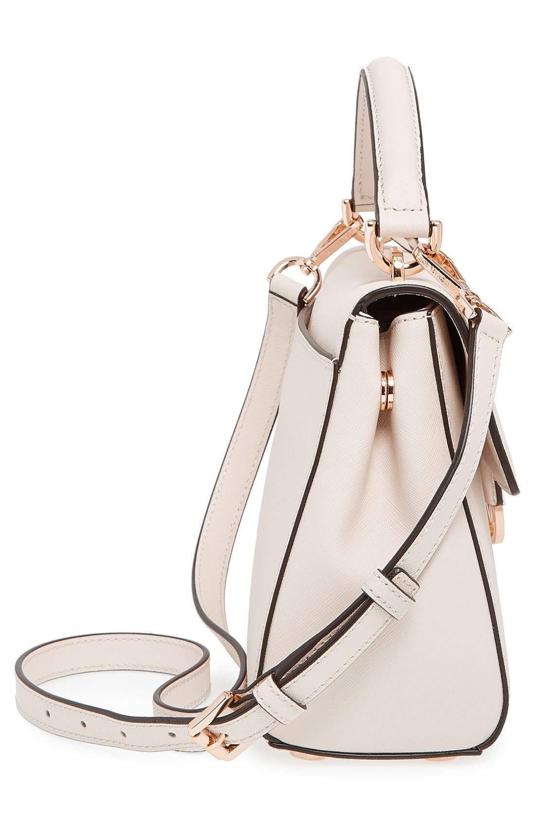 'Small Ava' Saffiano Leather Satchel, Alternate, color, ECRU/ GOLD