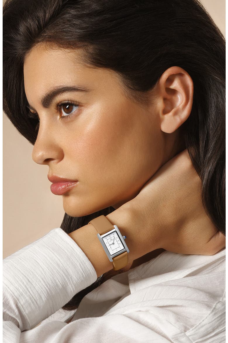 Karolina Diamond Leather Strap Watch, 21.5mm x 30mm - 0.06 ctw, Alternate, color, SILVER-COGNAC