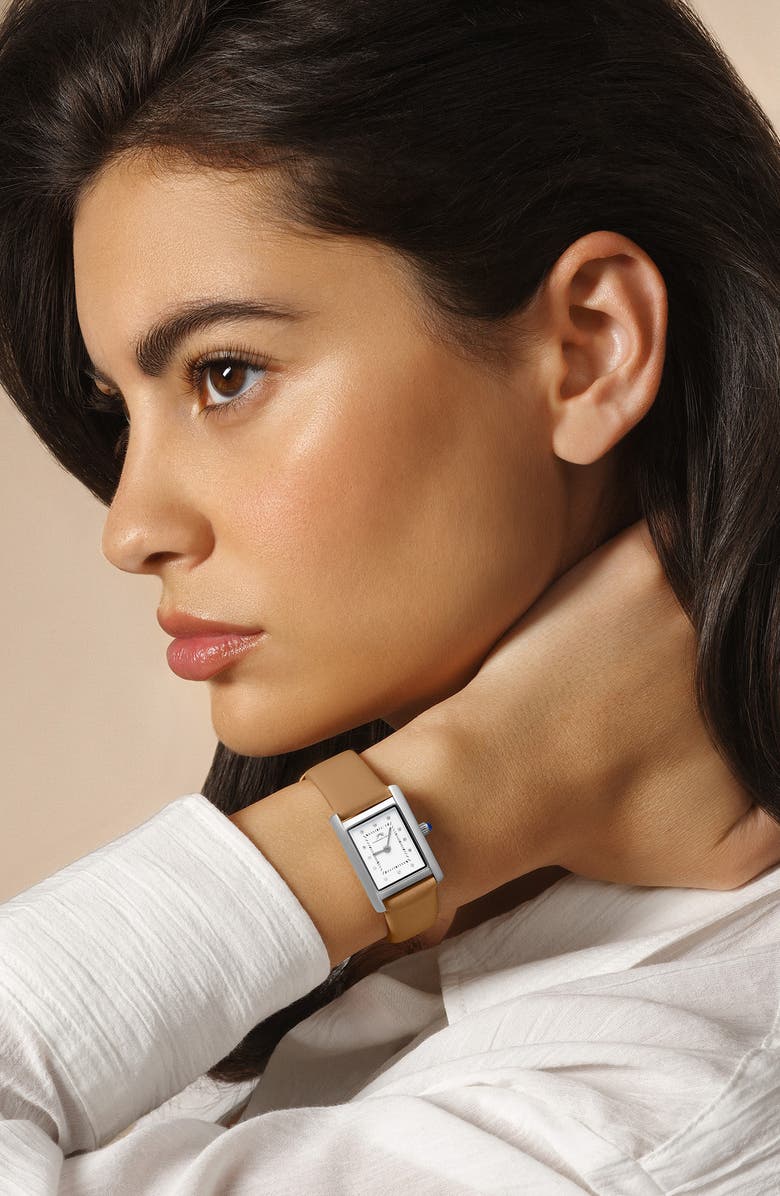 PORSAMO BLEU Karolina Diamond Leather Strap Watch, 21.5mm x 30mm - 0.06 ctw, Alternate, color, Silver-Cognac