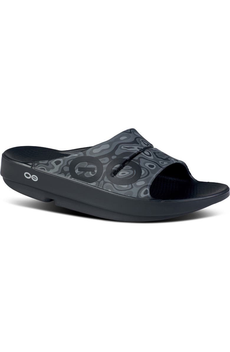Oofos Gender Inclusive Ooahh Sport Slide Sandal, Main, color, Black/ Black Water Camo