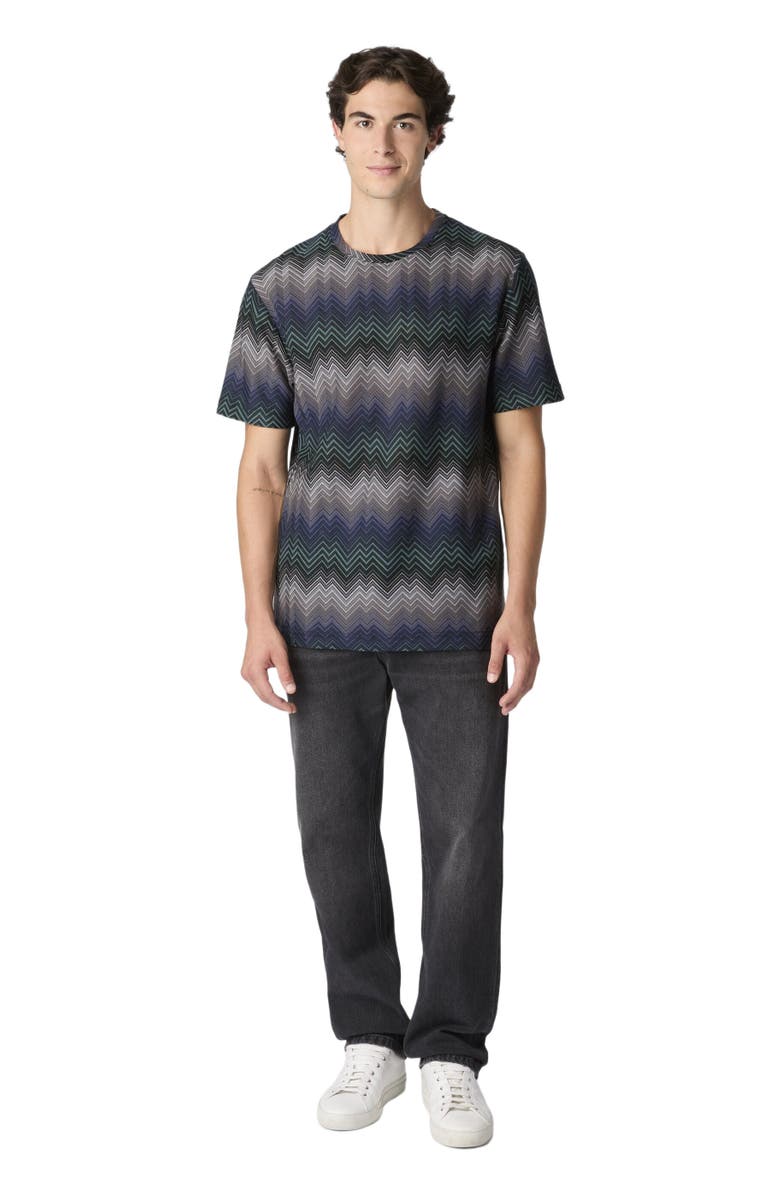 Missoni Crew Neck T-shirt With Irregular Zigzag, Main, color, Blue & Green