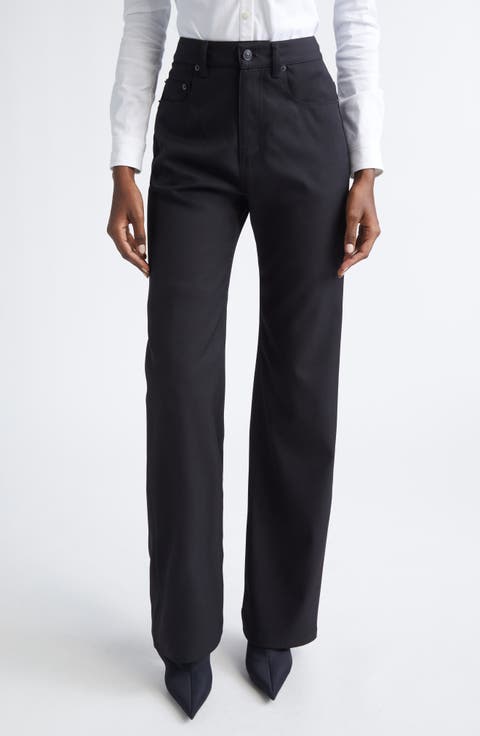 Straight Fit Stretch Wool Twill Tailored Pants