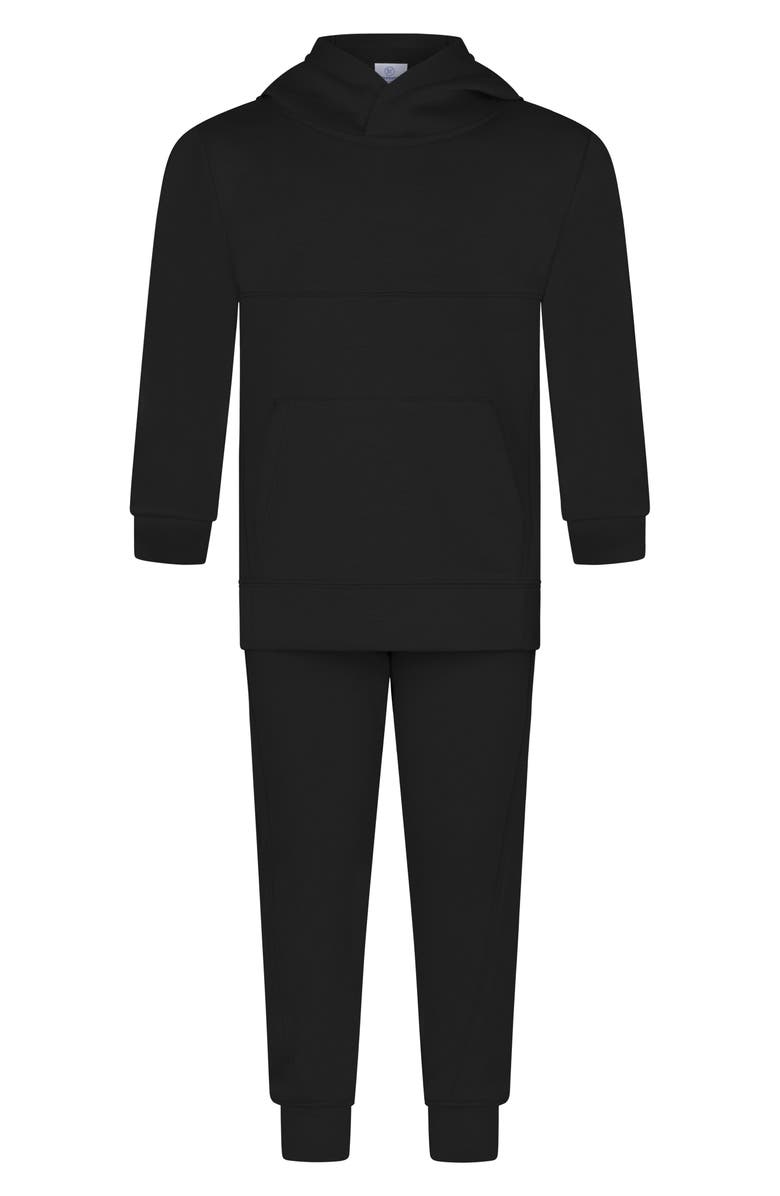 90 DEGREE BY REFLEX Kids' Defy Scuba Knit Hoodie, T-Shirt & Joggers Set, Main, color, Black/ Lunar Dust