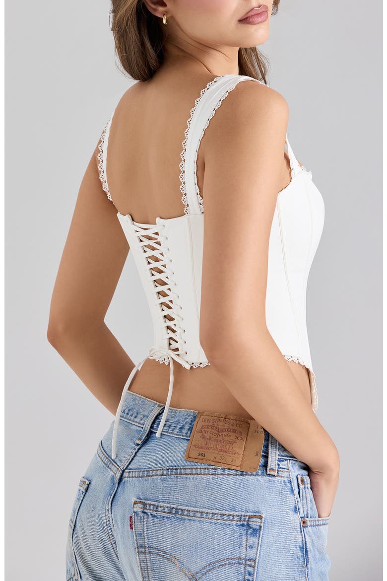 Adina Lace Trim Stretch Cotton Corset Top, Alternate, color, CLOUD DANCER