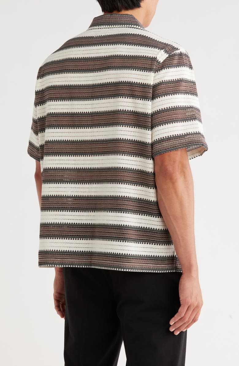 PacSun Oversize Textured Stripe Camp Shirt, Alternate, color, Cream/ Brown/ Black