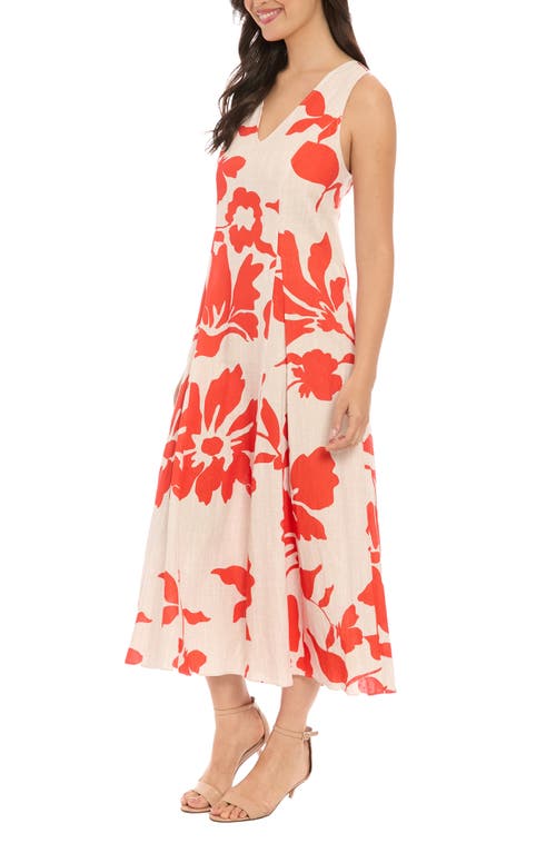 London Times Floral Print A-line Dress In Ivory/red