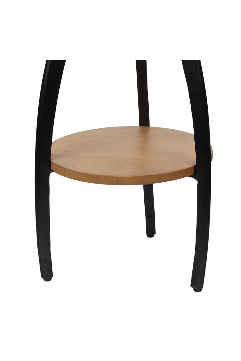 Ollie Modern 2-Tier Round Drink Table, Faux Marble Top, Wood Shelf Metal Arch Legs, Accent End Table, Alternate, color, Black/Natural/White