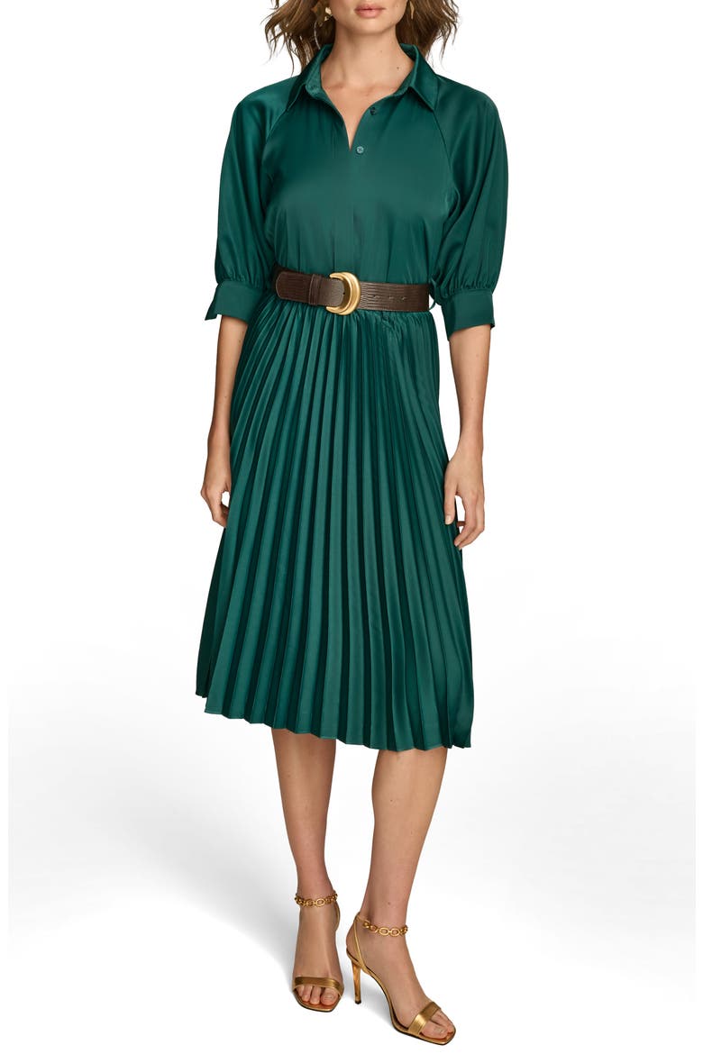 Pleated Midi Shirtdress, Main, color, SPRUCE