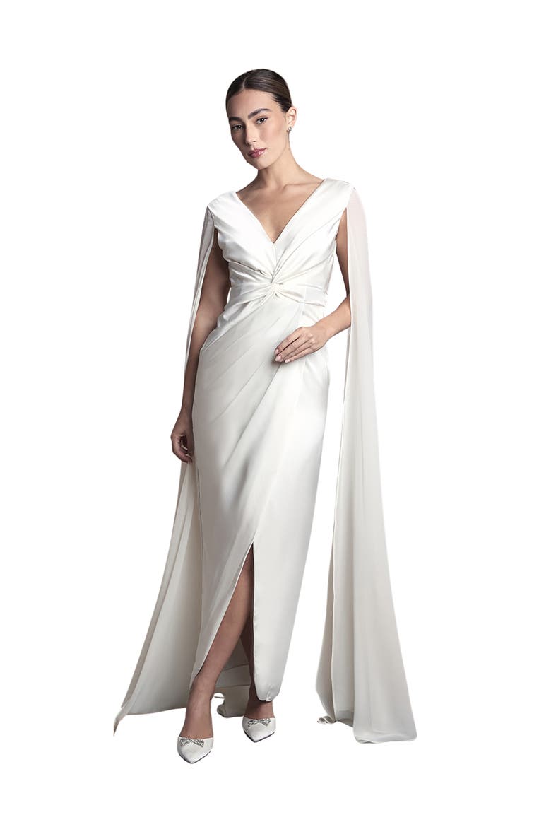 Cape Sleeve Satin Maxi Dress, Main, color, Ivory