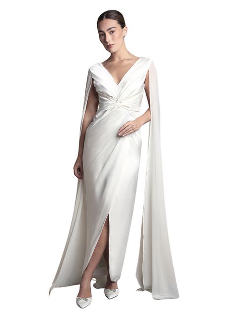 Cape Sleeve Satin Maxi Dress