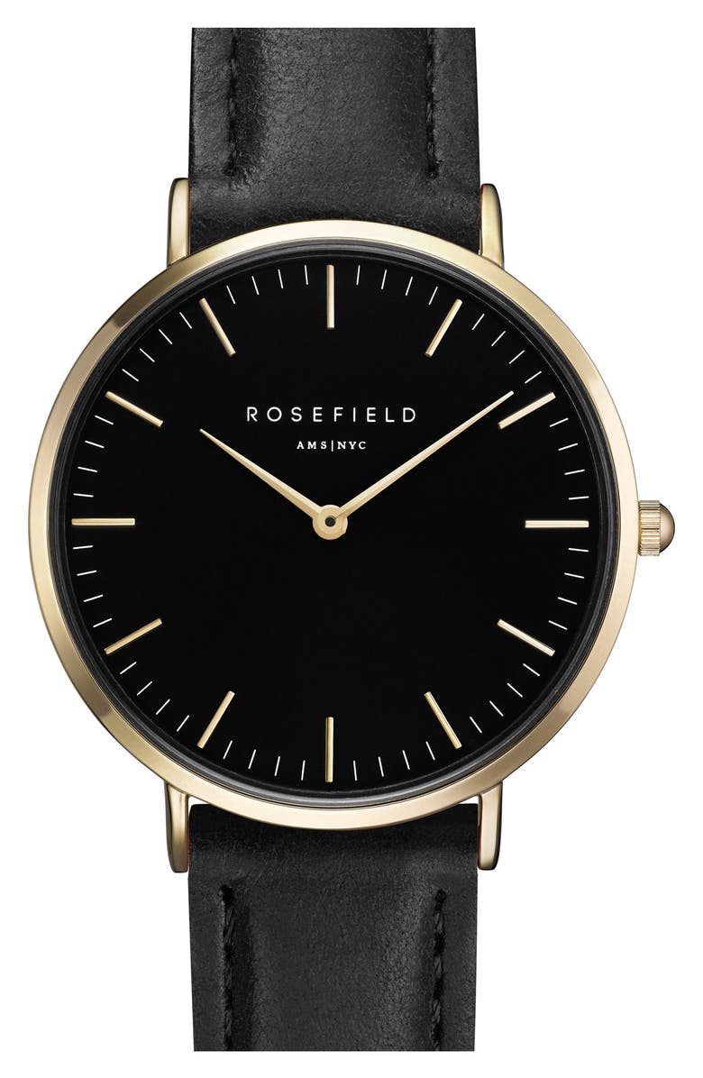 ROSEFIELD Tribeca Leather Strap Watch, 33mm, Main, color, 
