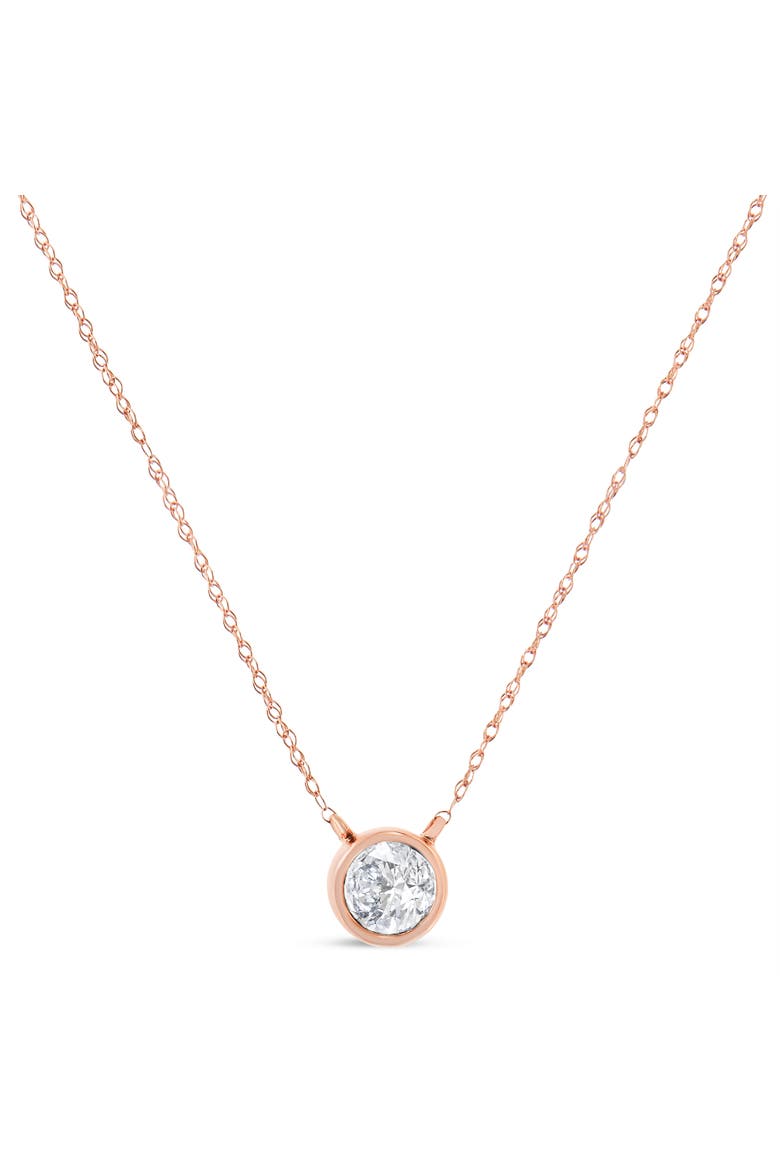 AGS Certified 10K Rose Gold 1/5 Ctw Bezel Set Diamond Solitaire Pendant Necklace, Alternate, color, Rose