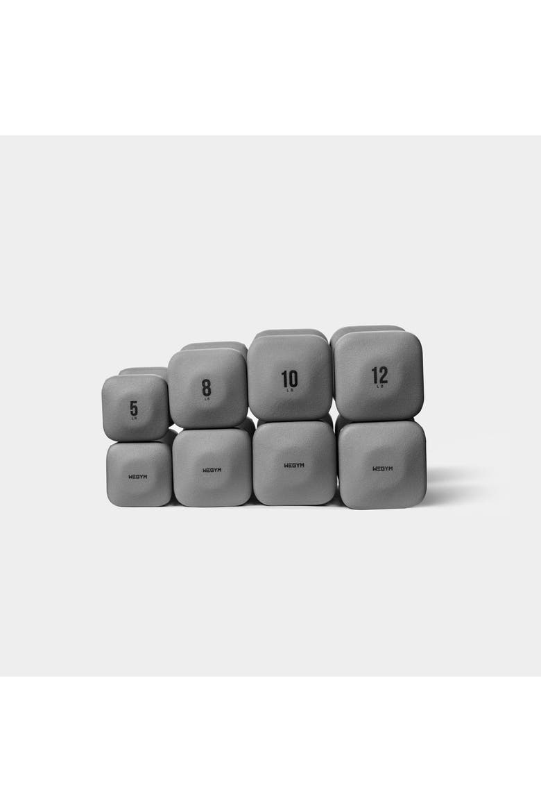 SafeGrip Dumbbells Medium Set with Light Rack - 5, 8, 10, 12 lbs, Alternate, color, Grey