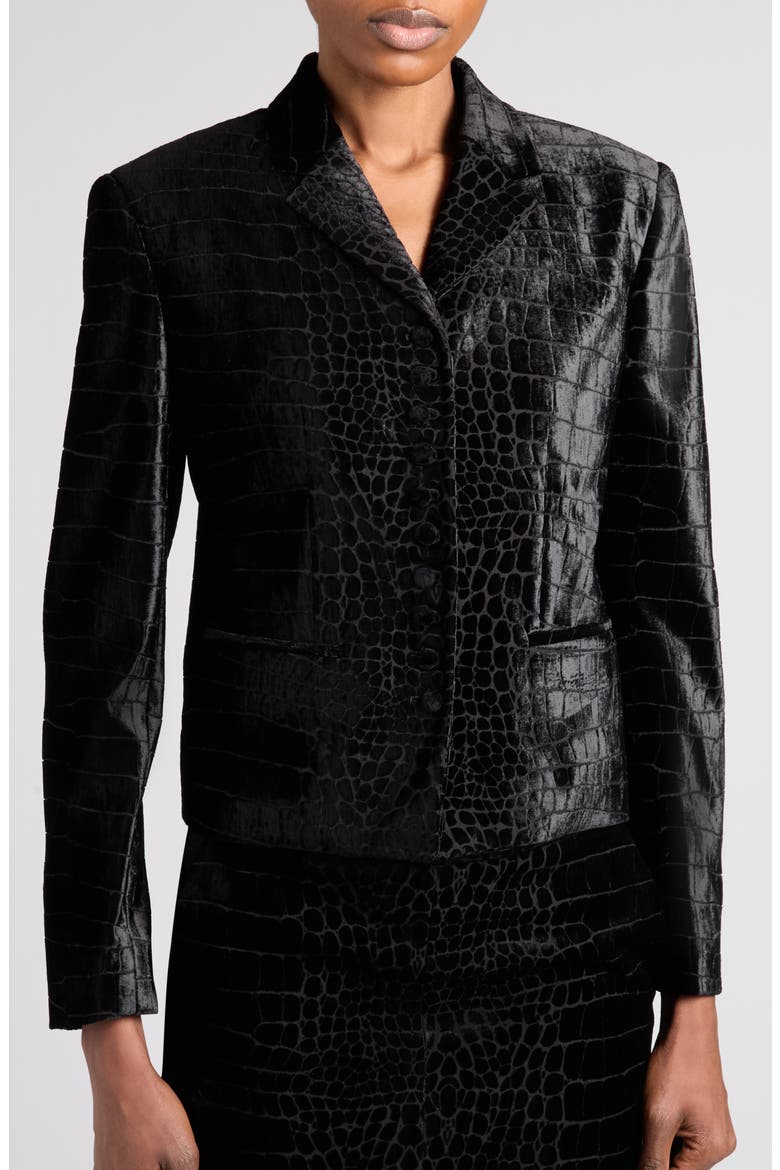 Croc Jacquard Velvet Jacket, Alternate, color, BLACK
