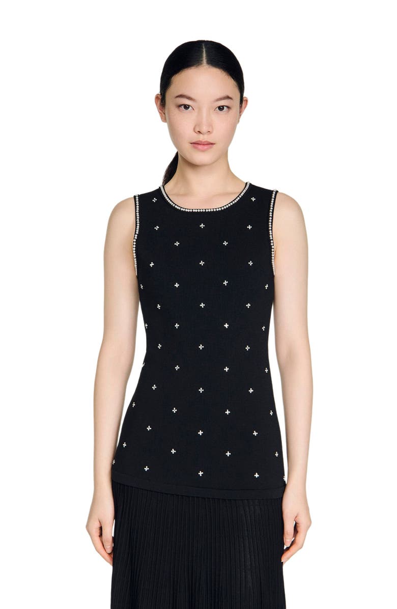 SANDRO Rhinestone flower print maxi dress, Alternate, color, Black