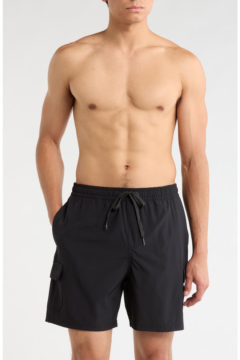 Cargo Volley Swim Shorts, Main, color, BLACK