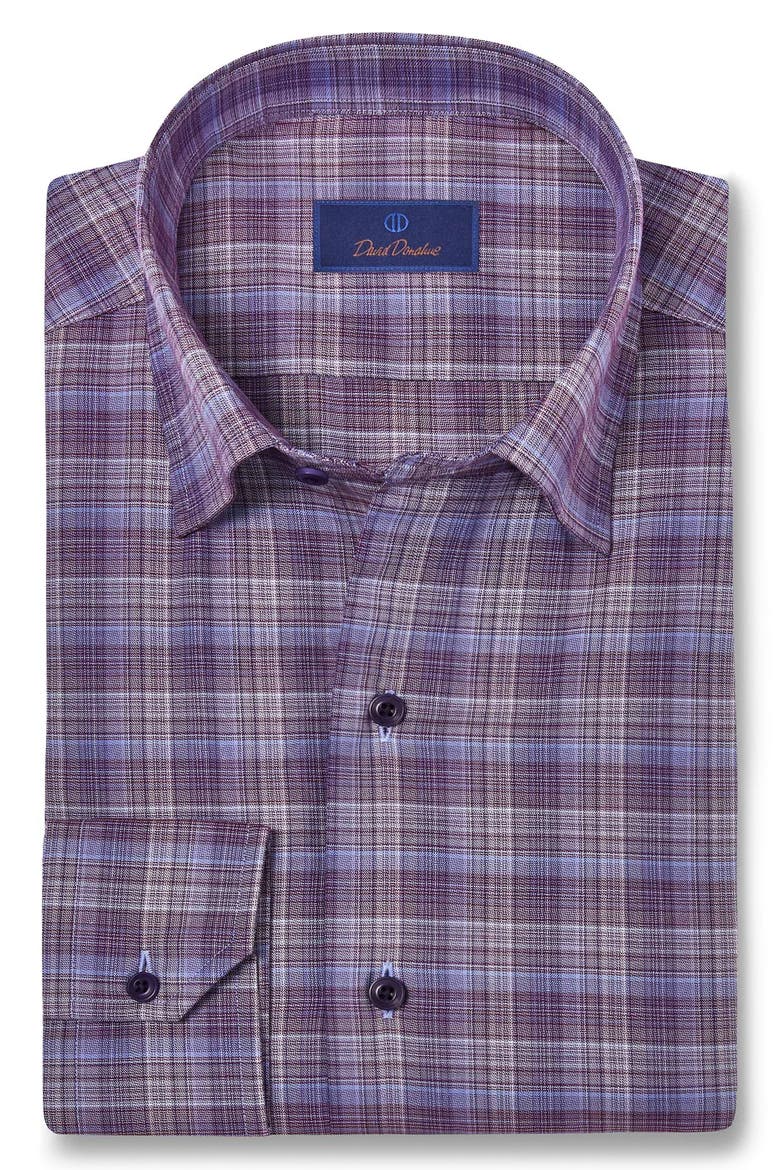 Plaid Cotton Blend Sport Shirt, Main, color, MERLOT