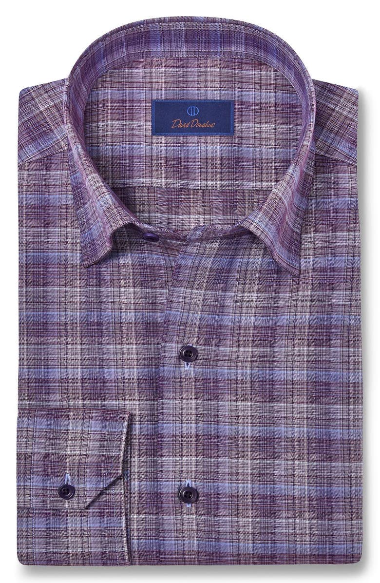 David Donahue Plaid Cotton Blend Sport Shirt, Main, color,
