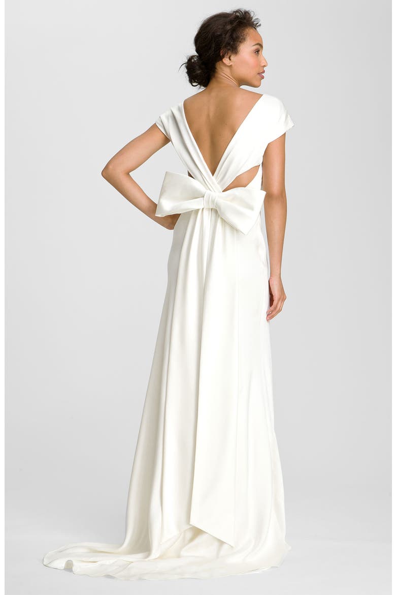 Knot Front Double Face Silk Gown, Alternate, color, ANTIQUE WHITE