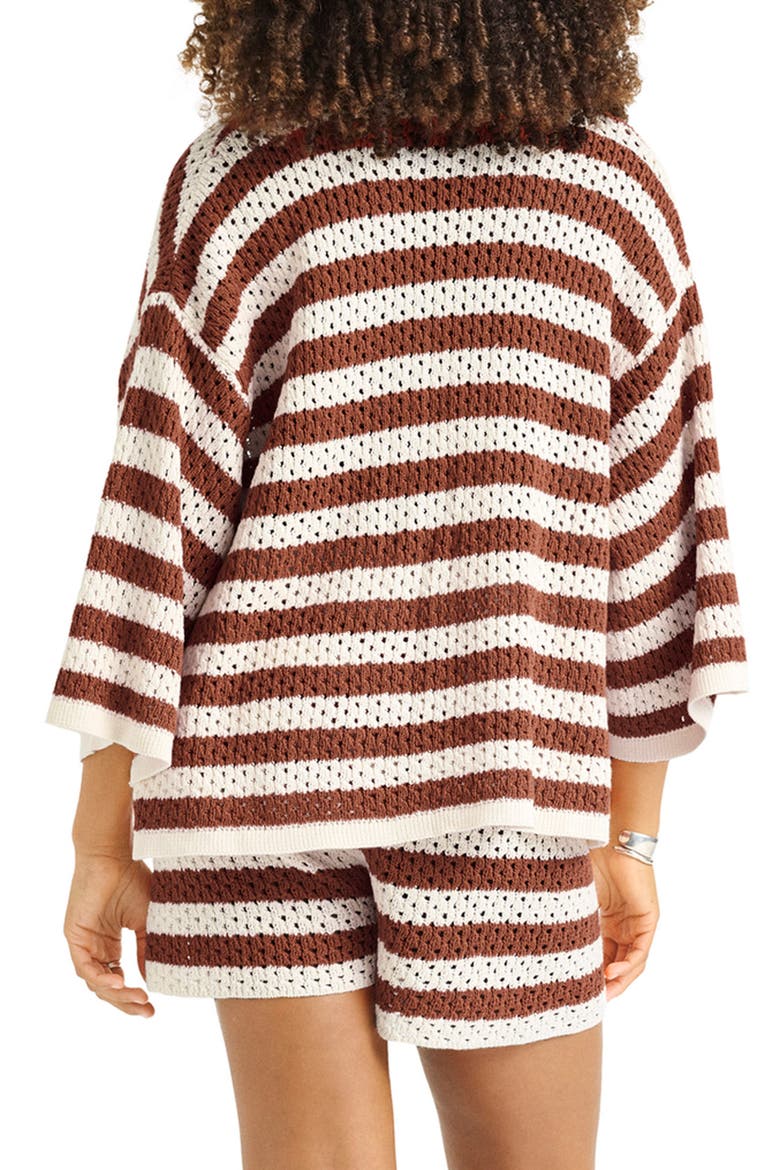 Marea Stripe Cotton Pointelle Cardigan, Alternate, color, RED OCHRE STRIPE