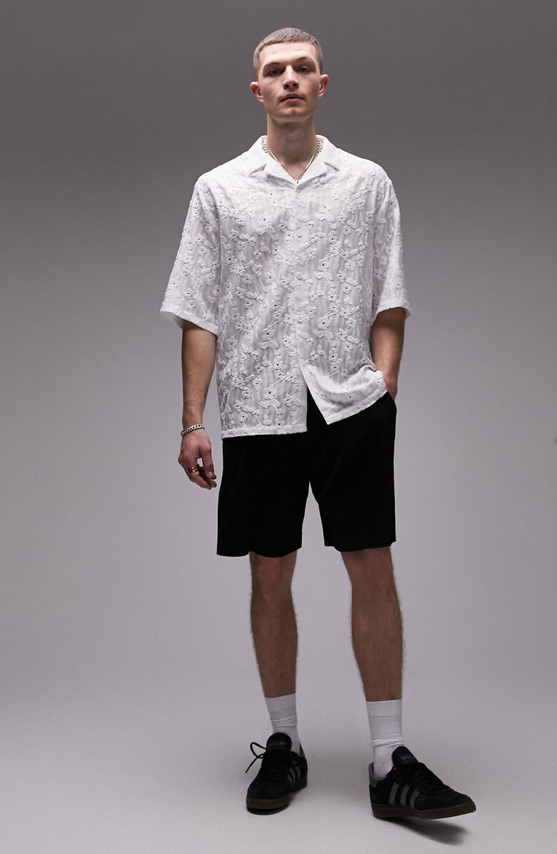 Topman Floral Embroidered Short Sleeve Button-Up Shirt, Alternate, color, 