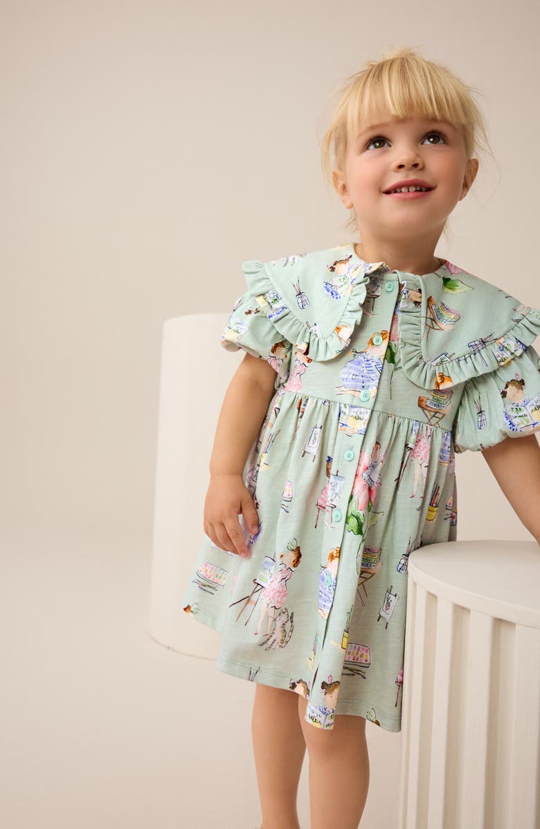 NEXT Kids' Ruffle Cotton Jersey Party Dress, Alternate, color, Green