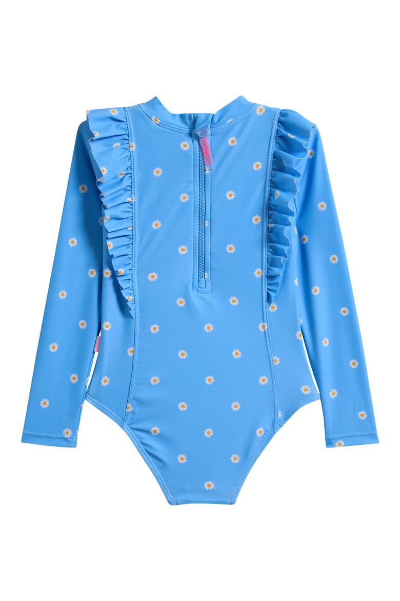 Kids' Daisy Chain One-Piece Rashguard Swimsuit, Alternate, color, DAISY CHAIN BLUE