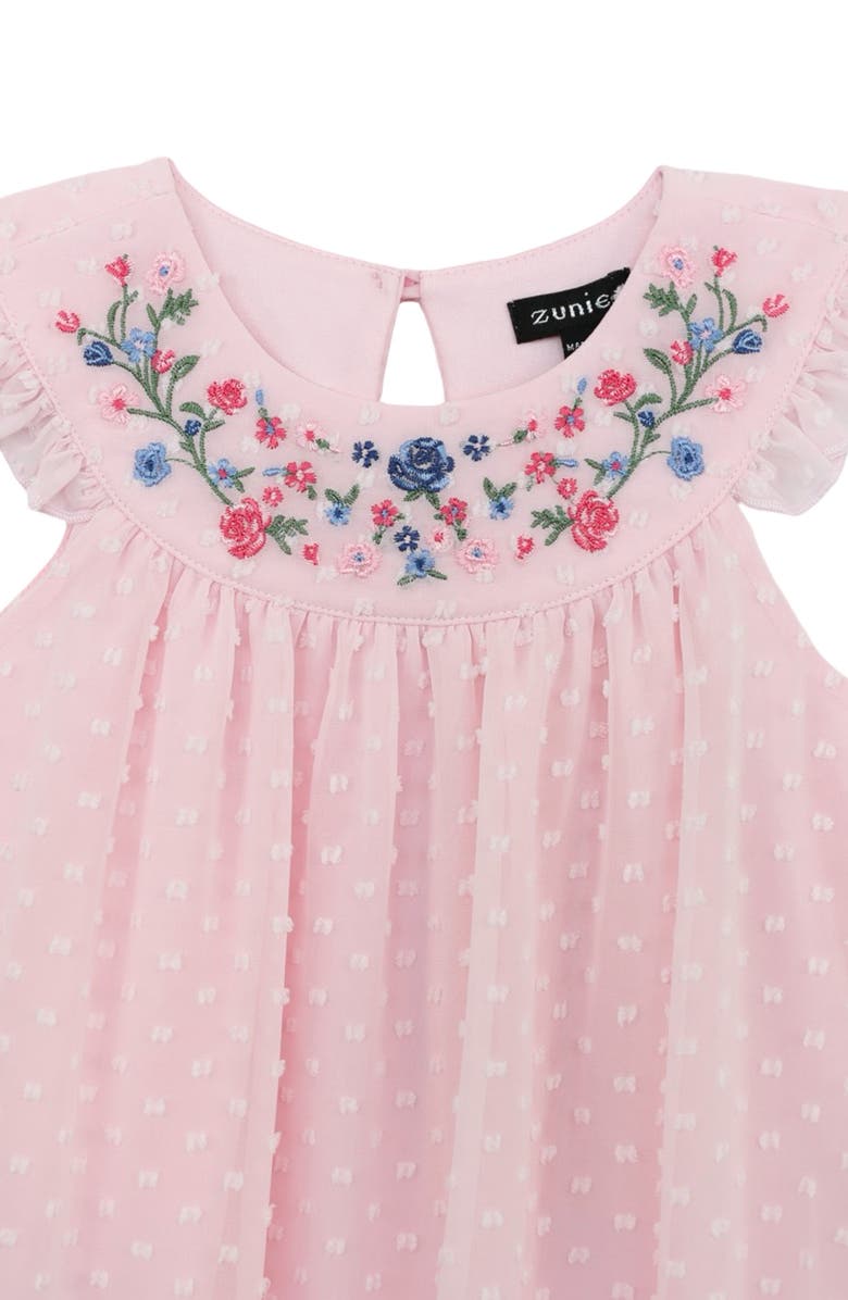 Zunie Kids' Embroidered Clip Dot Chiffon Party Dress, Alternate, color, Pink