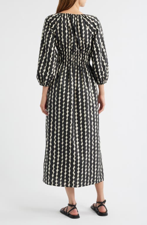 Rails Paio Abstract Print Long Sleeve Cotton Midi Dress In Black