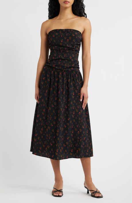Molly Floral Print Strapless Midi Dress