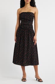 Lulus Molly Floral Print Strapless Midi Dress