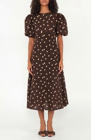 The Lulo Project The Dawn Dot Puff Sleeve Linen & Cotton Maxi Dress