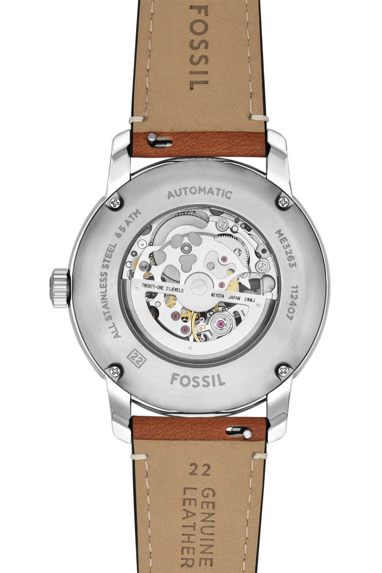 Heritage Automatic Leather Strap Watch, 43mm, Alternate, color, BROWN