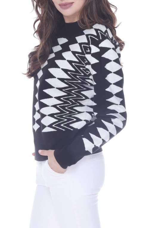 Rain And Rose Diamond Checker Mock Neck Sweater In Black