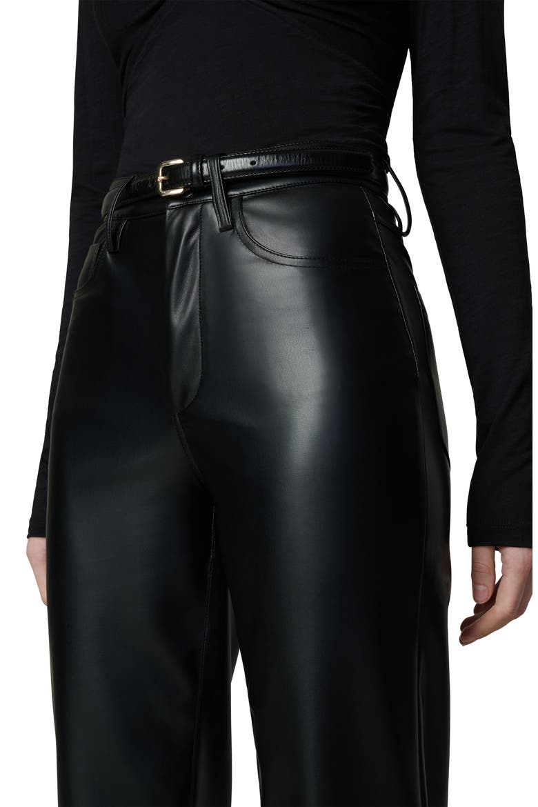The Margot High Waist Relaxed Straight Leg Faux Leather Jeans, Alternate, color, BLACK