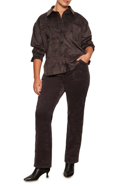 Sanctuary Ivy Faux Suede Long Sleeve Button-up Shirt In Brown