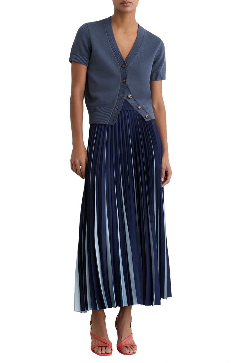 Reiss Anya Short Sleeve Cotton & Wool Cardigan, Alternate, color, Blue