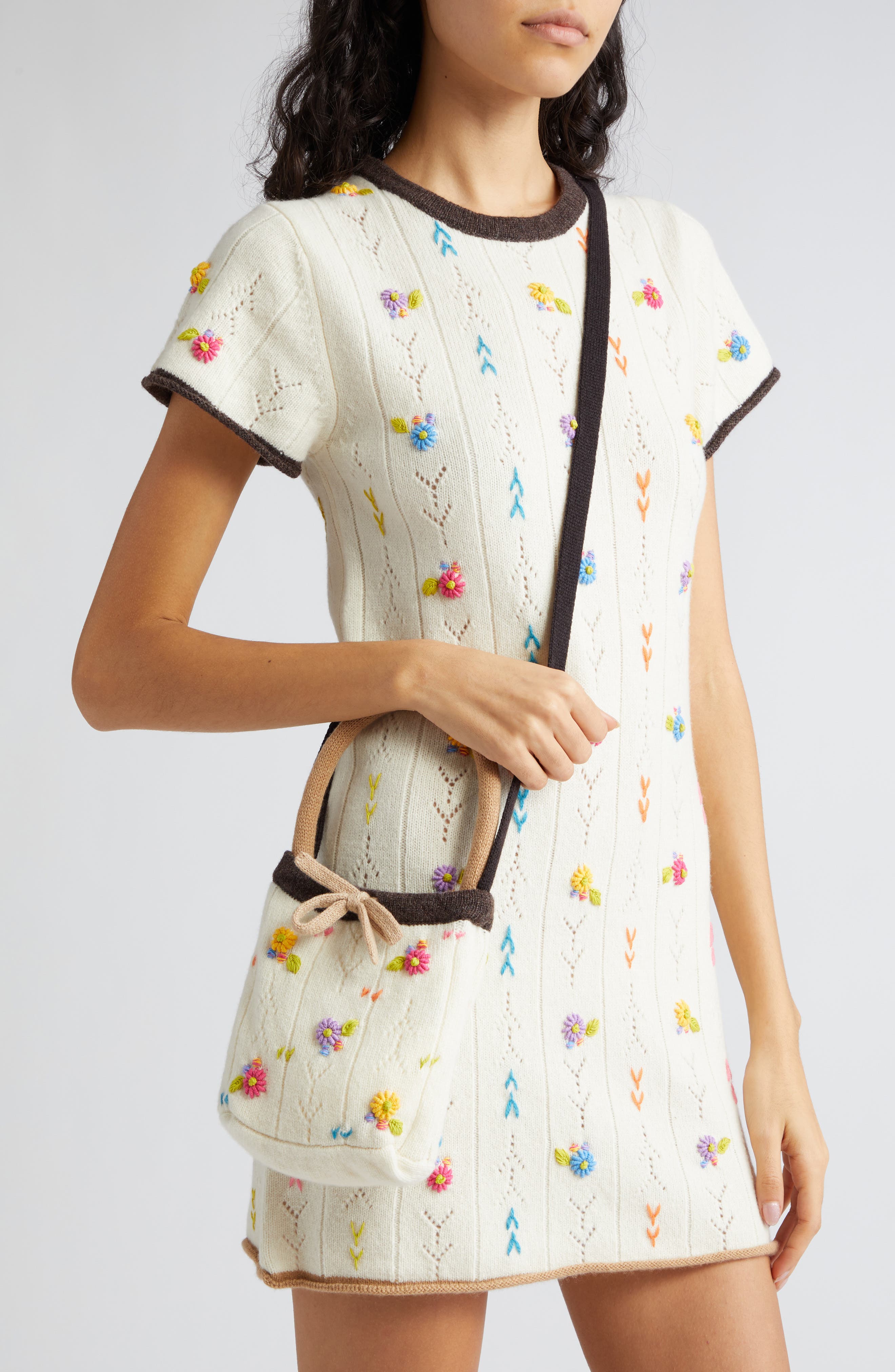 YanYan Daisy Embroidered Knit Handbag, Alternate, color, 