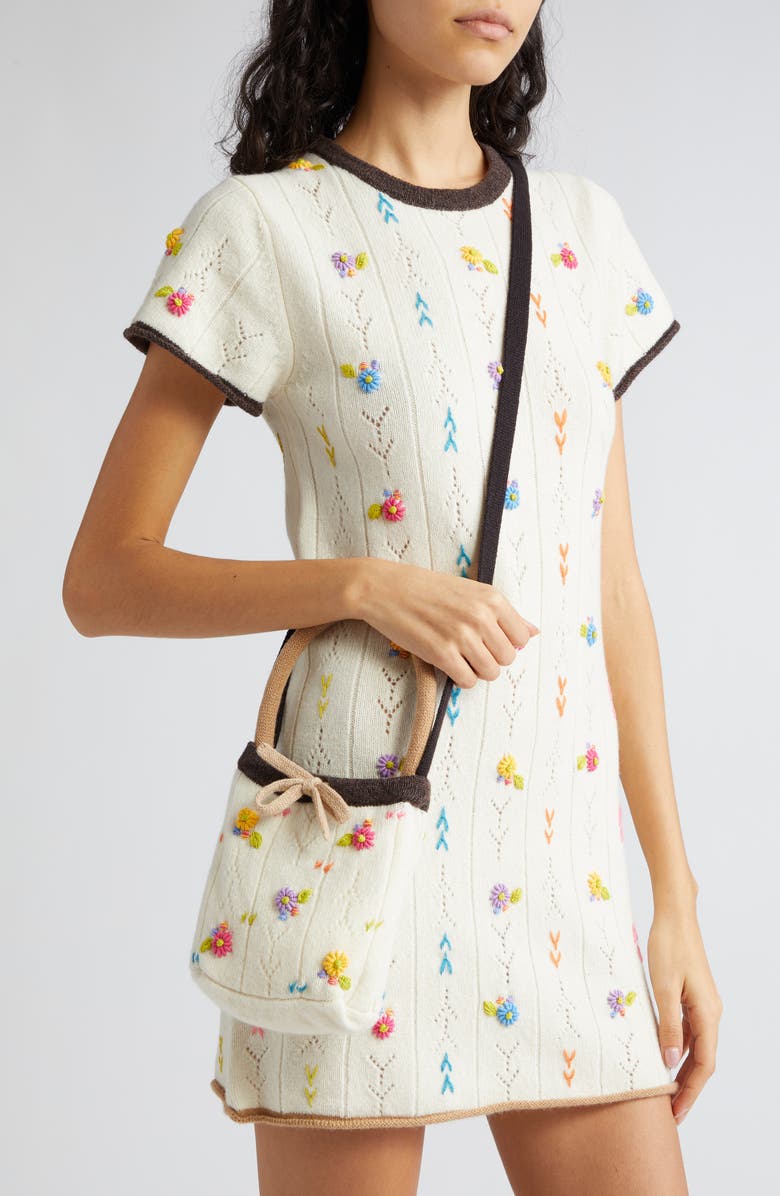 YanYan Daisy Embroidered Knit Handbag, Alternate, color,