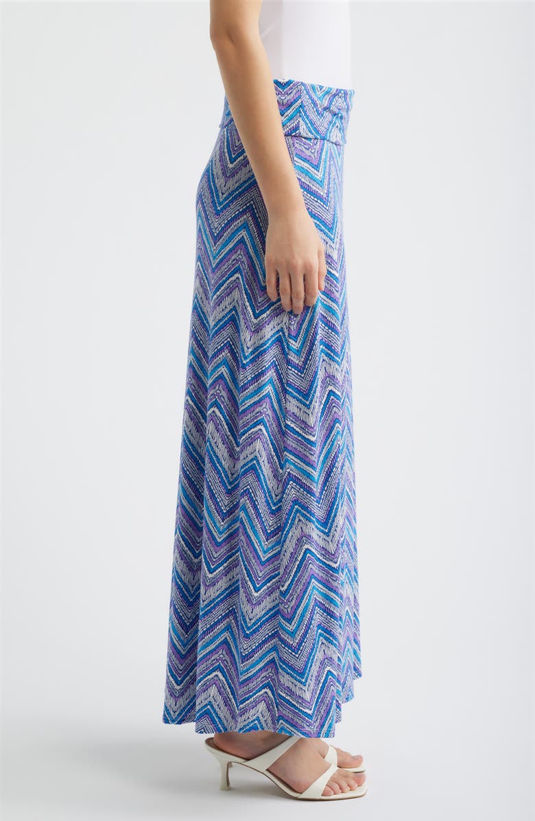Loveappella Roll ZIgzag Floral Print Maxi Skirt, Alternate, color, Blue
