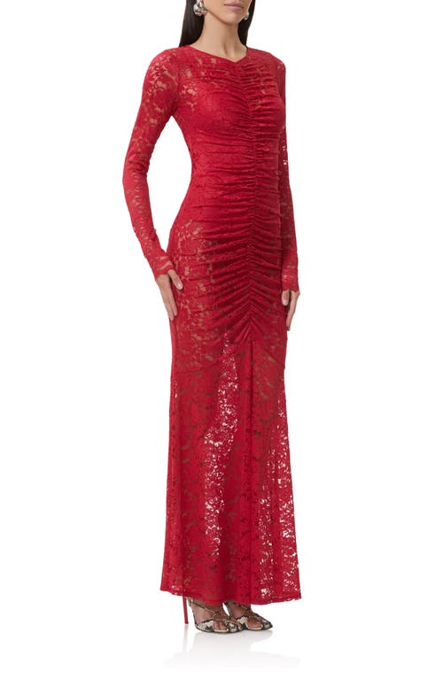 Afrm Jenima Long Sleeve Lace Mermaid Gown In Red