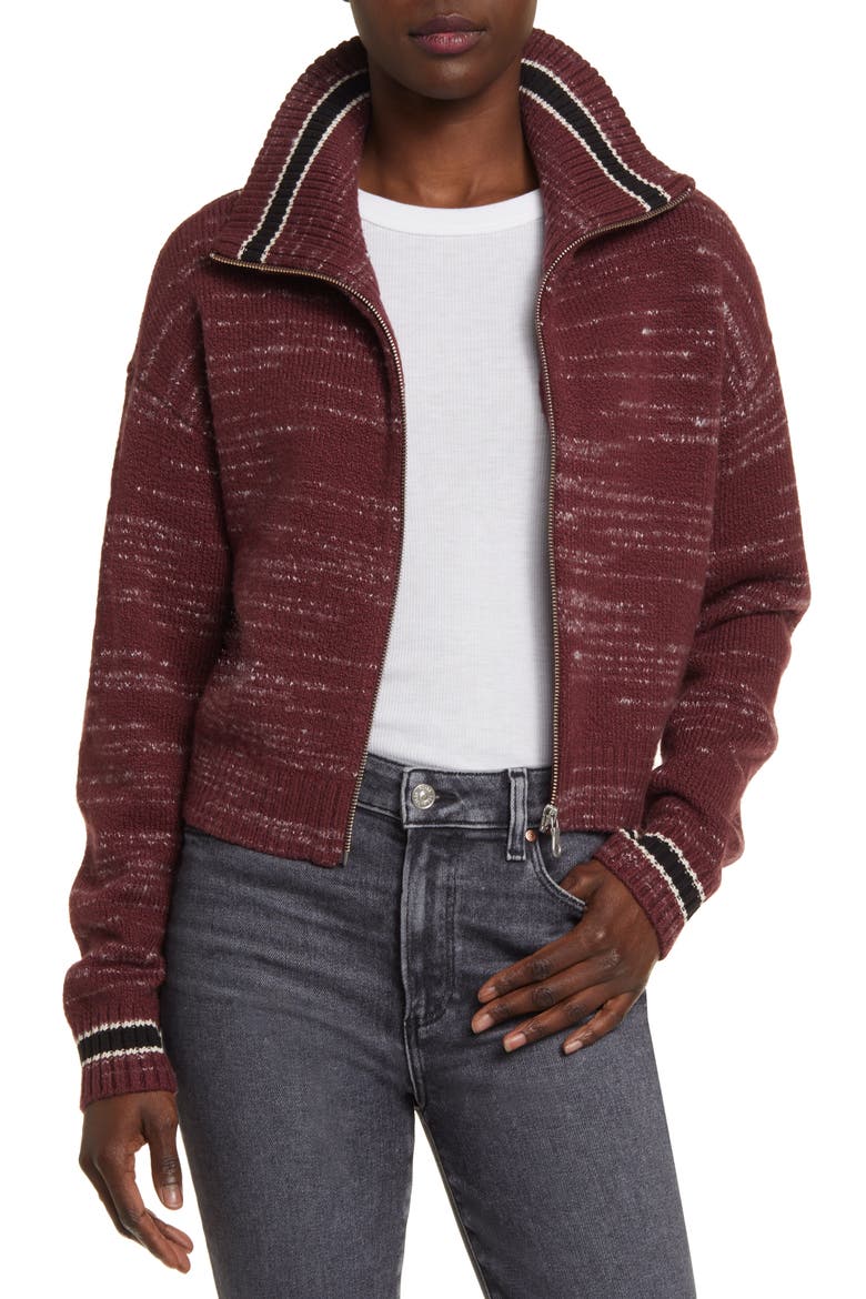 Space Dye Cotton Blend Zip Cardigan, Main, color, BURGUNDY ROYALE COMBO