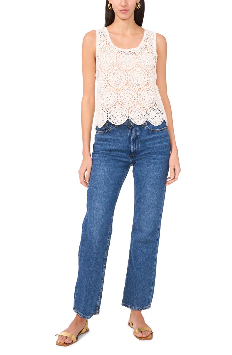 1.STATE Scallop Crochet Tank, Alternate, color, Antique White