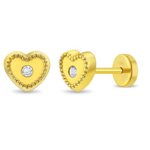 18k Clear Bezel Heart Girl Earrings