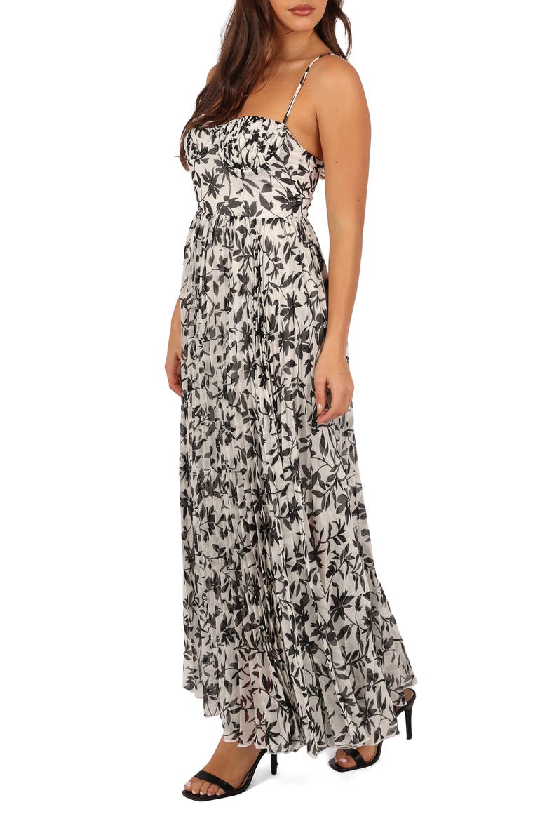 Achanti Floral Pleated Maxi Dress, Alternate, color, WHITE BLACK FLORAL