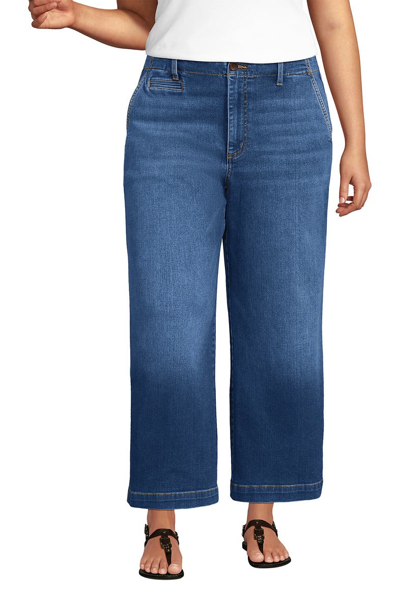 Plus Size Recover Denim Mid Rise Wide Leg Ankle Jeans, Alternate, color, Indigo Tide Blue