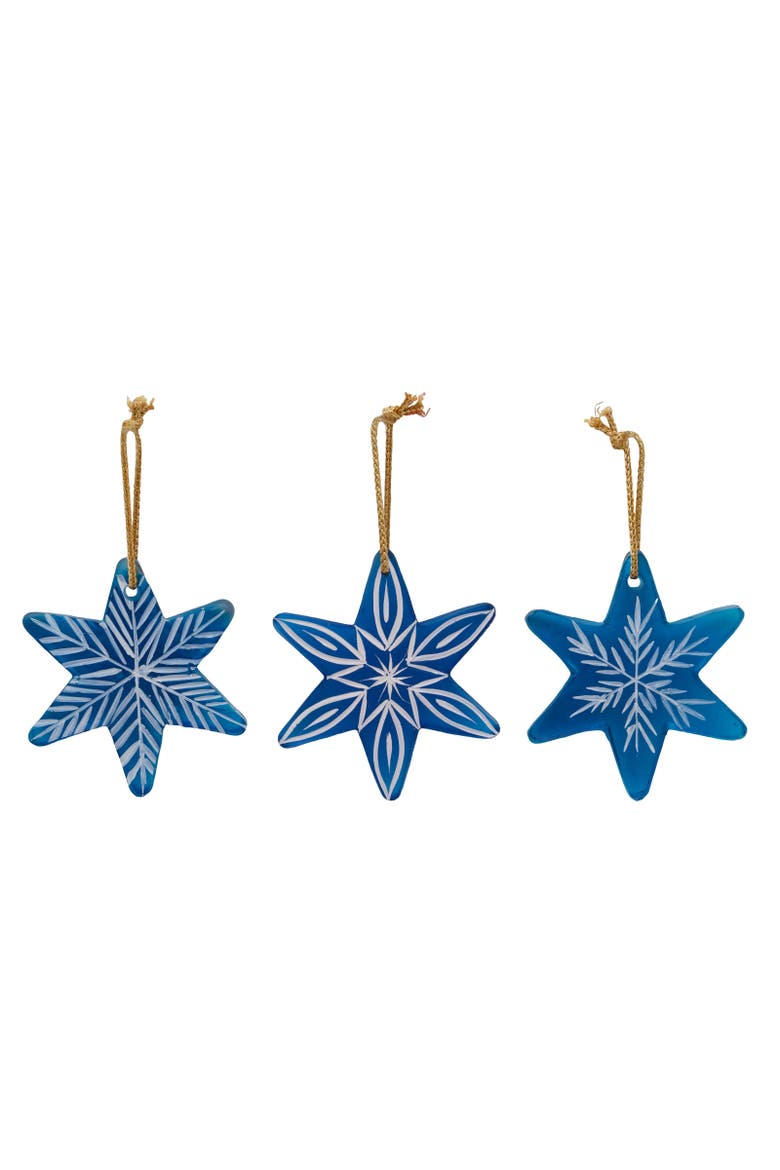 Blue Glass Star Christmas Tree Ornament Set of 3, Main, color, Blue