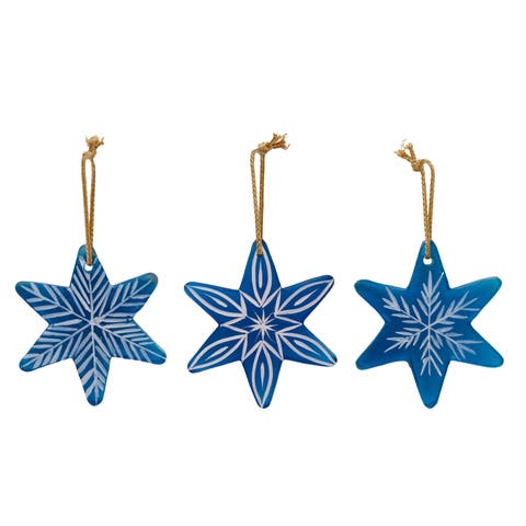 Blue Glass Star Christmas Tree Ornament Set of 3